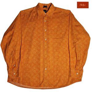 Gap Flowery Orange Long Sleeve Classic Fit Shirt Sz L 100% Cotton(ID49)